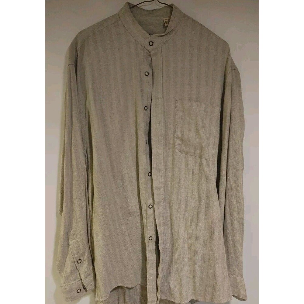 Linea Dome Aquisitions Mens Long Sleeve Button Up Beige Shirt Size Large